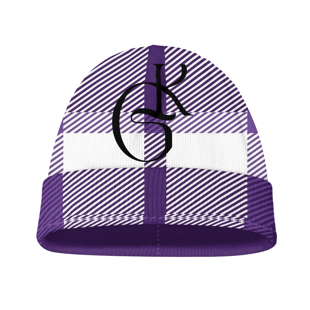 Purple and White plaid jacket with beanie