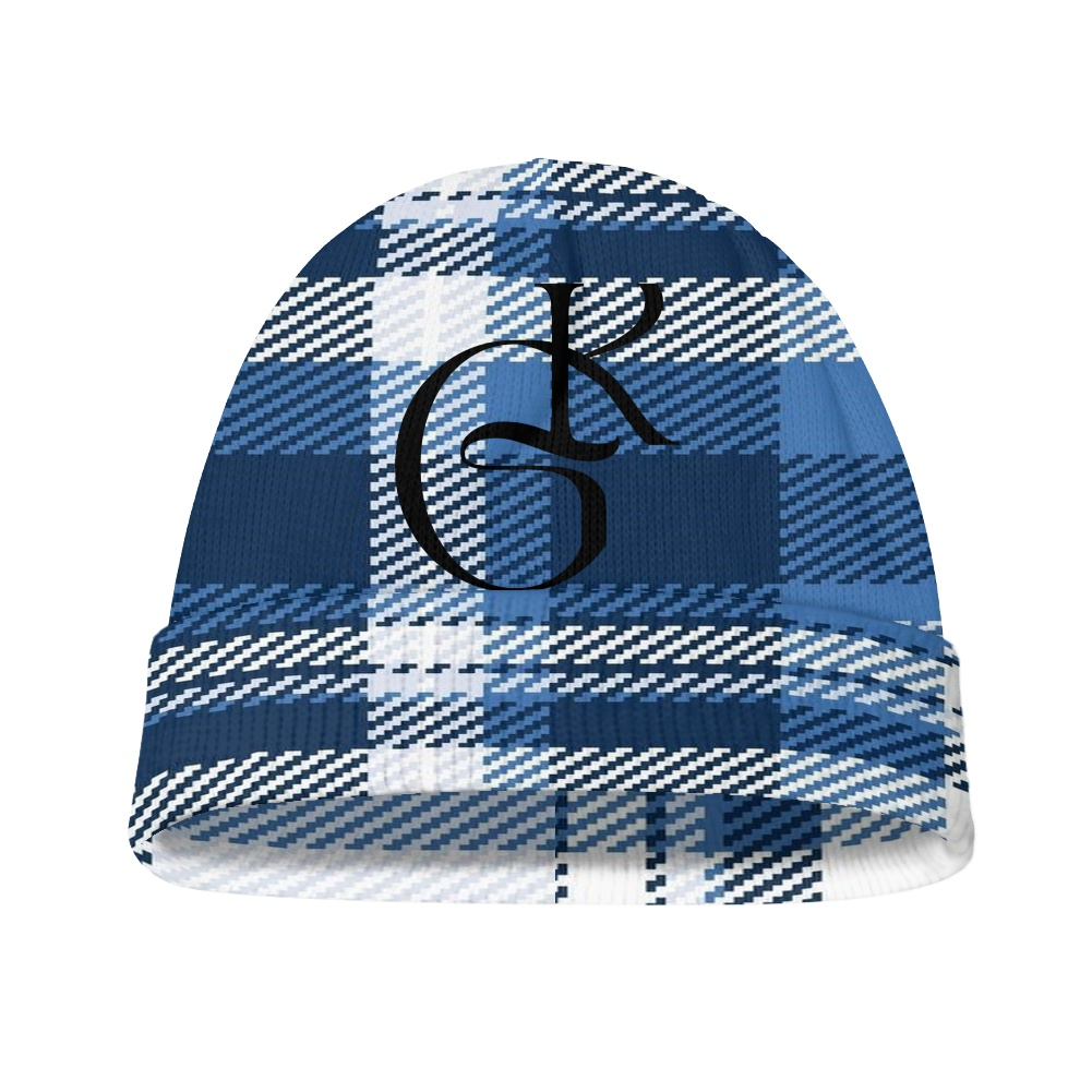 Navy and White plaid jacket with beanie