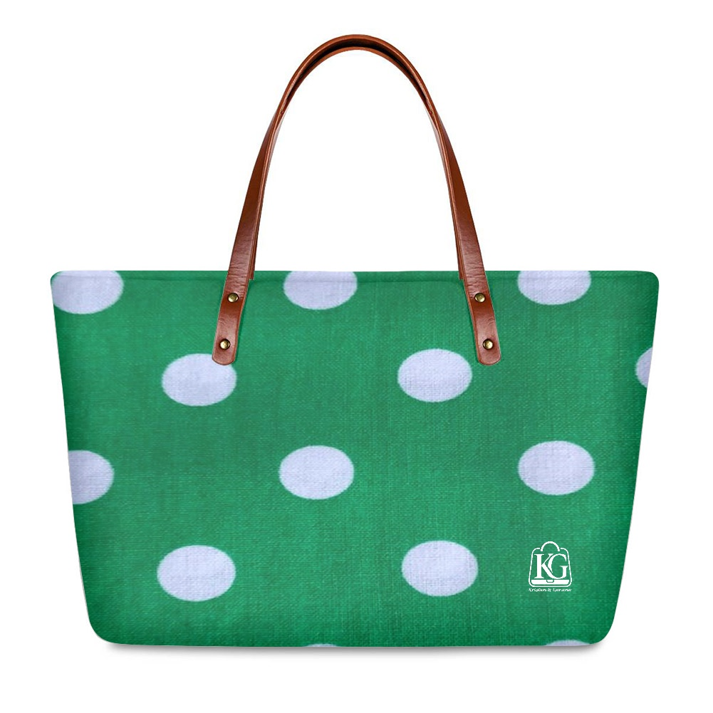 K & G Green and White Polka Dot Dress with Handbag