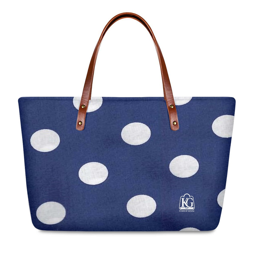 K & G Navy and White Polka Dot Dress with Handbag