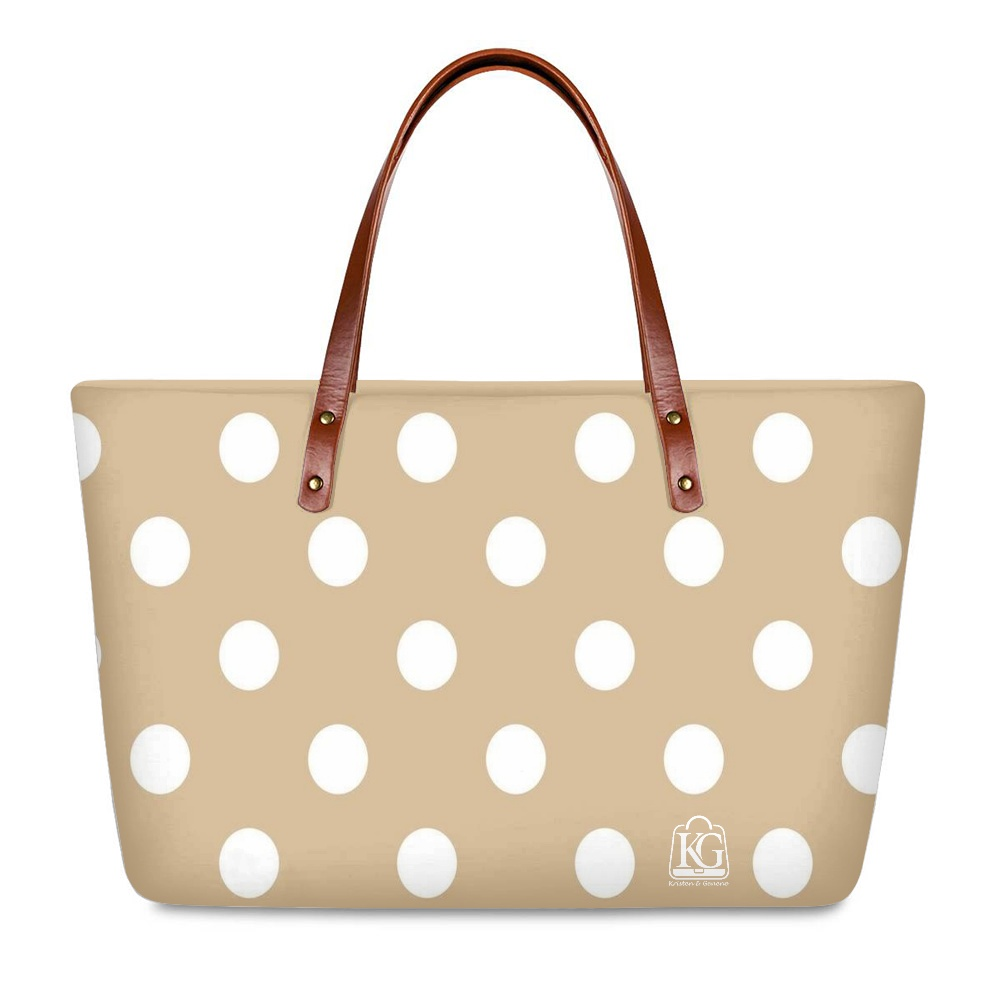 K & G Tan and White Polka Dot Dress with Handbag