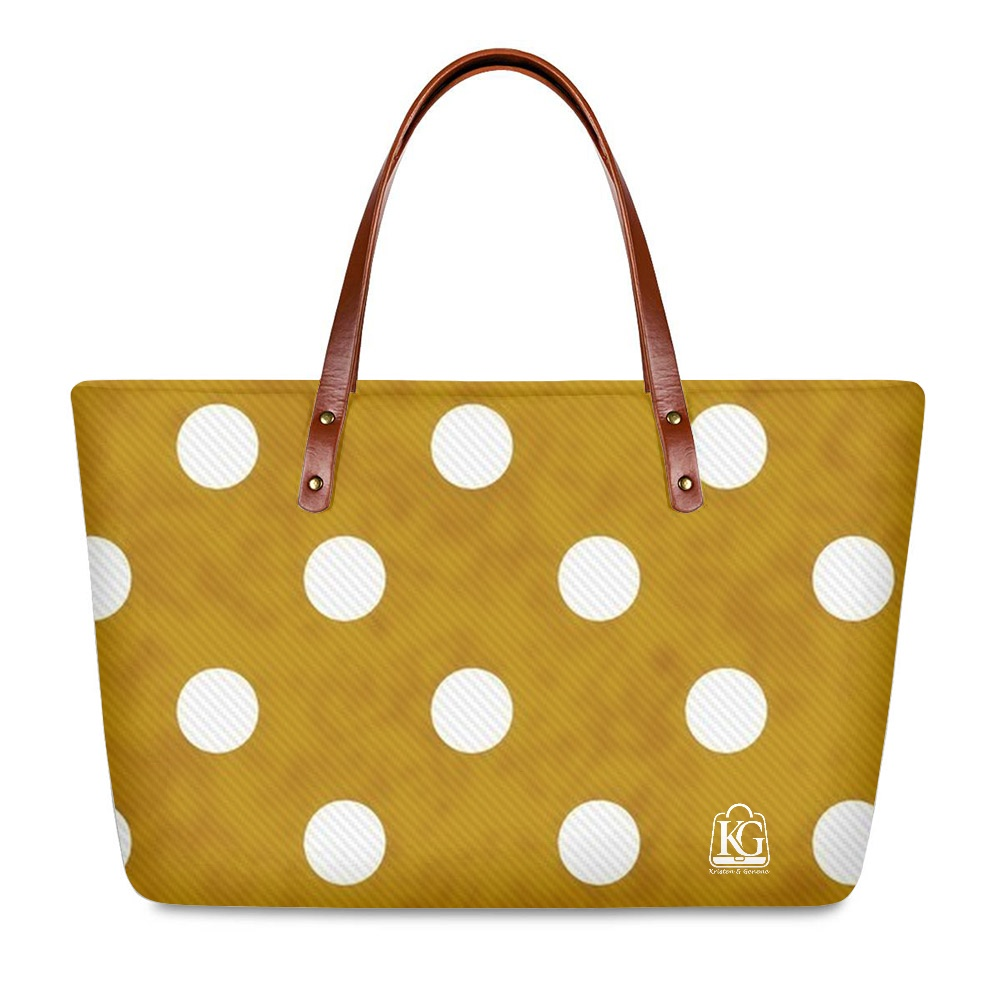 K & G Honey Mustard and White Polka Dot Dress with Handbag