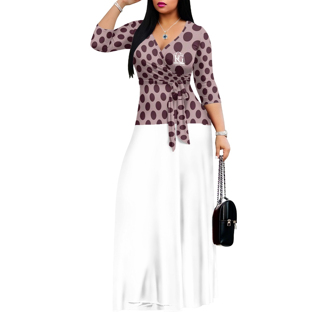 K & G Plum and Maroon Polka Dot Dress with Handbag