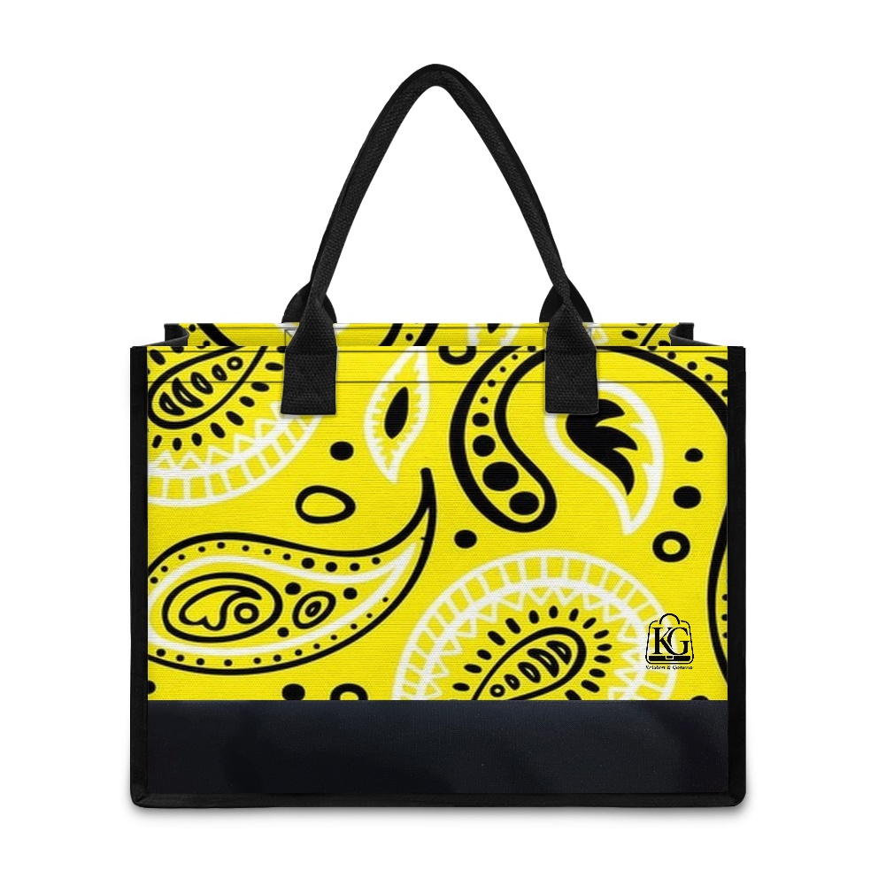 K & G Yellow and Black Paisley Dress with Black Border Tote Bag
