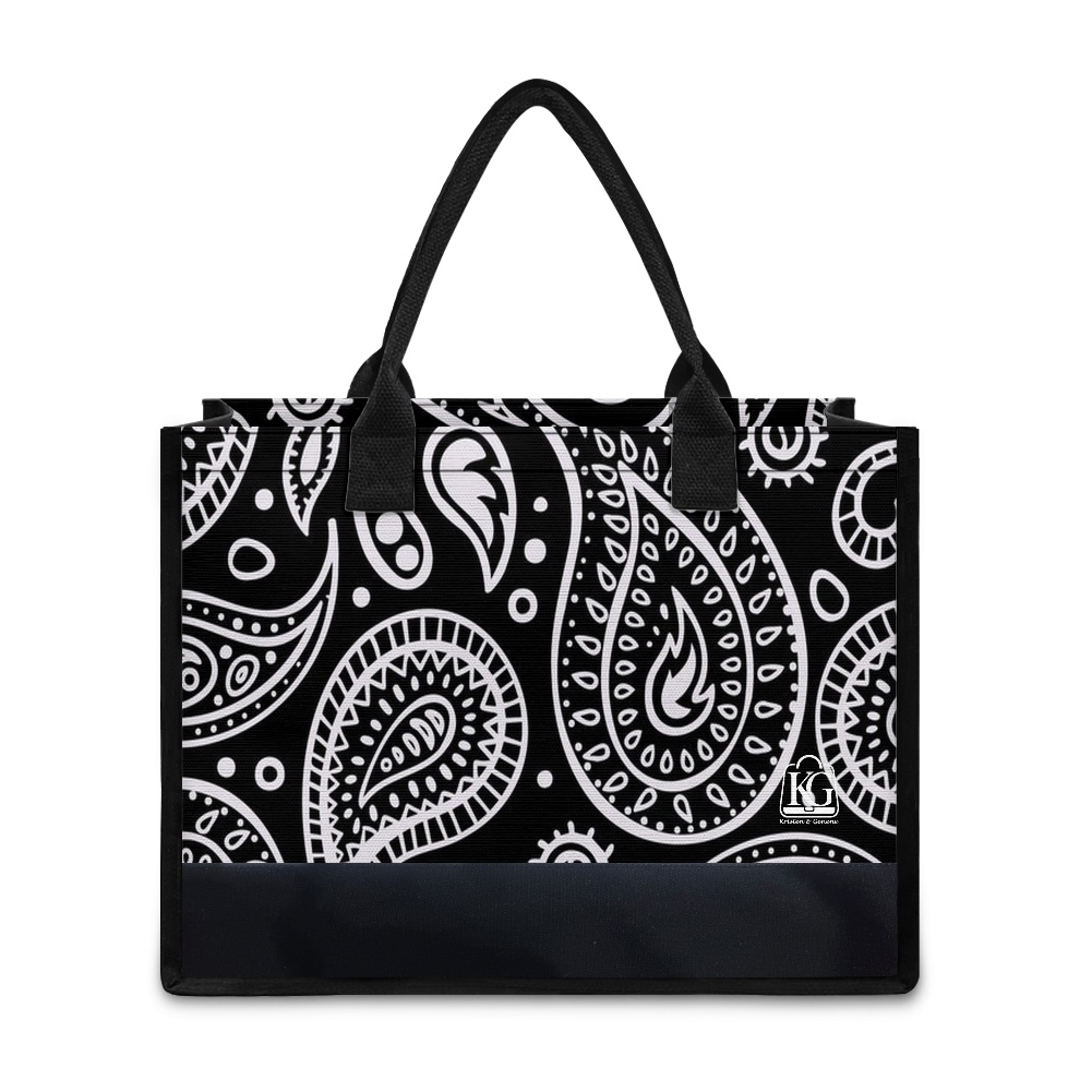 K & G Black and White Paisley Dress with Black Border Tote Bag