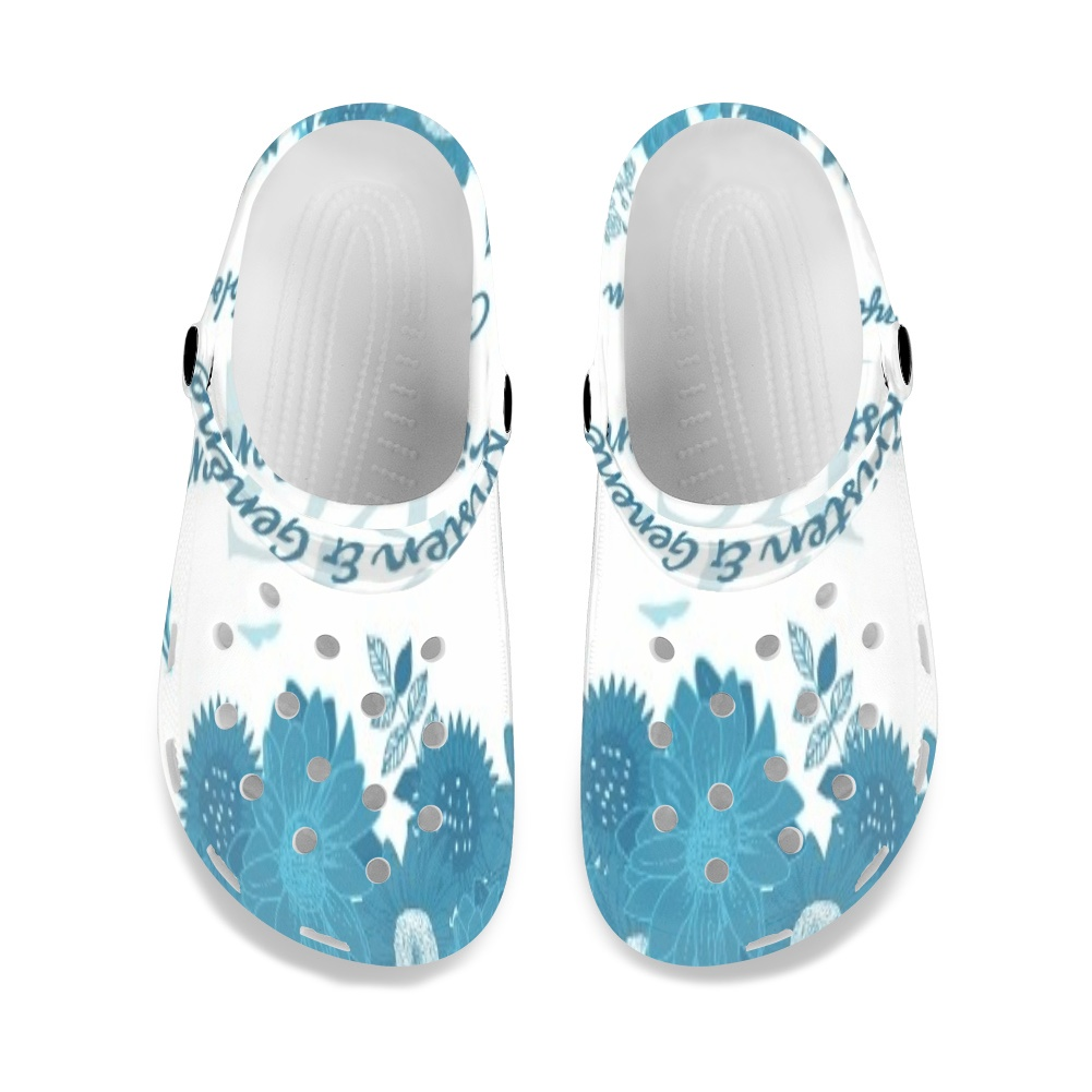 Teal Blue and White K & G Crocs