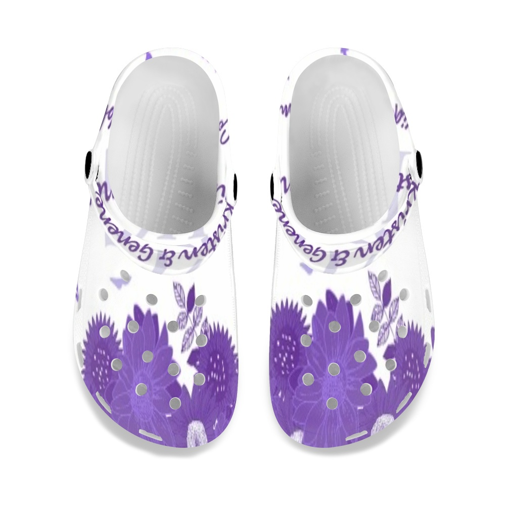 Purple and White K & G Crocs