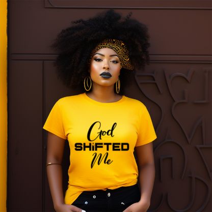 God shifted me Unisex Short Sleeve Tee black text