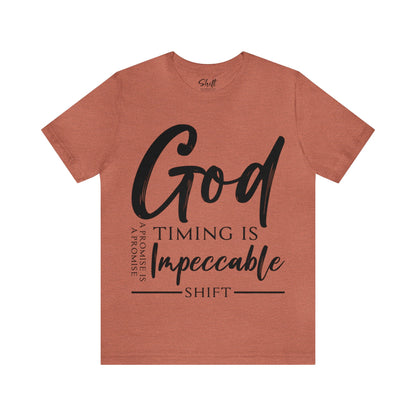 Gods timing Unisex Short Sleeve Tee black text
