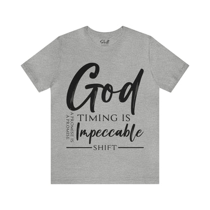 Gods timing Unisex Short Sleeve Tee black text