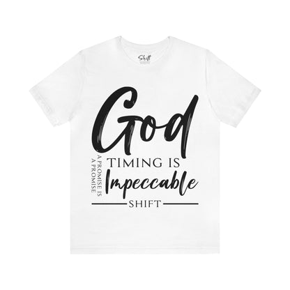 Gods timing Unisex Short Sleeve Tee black text