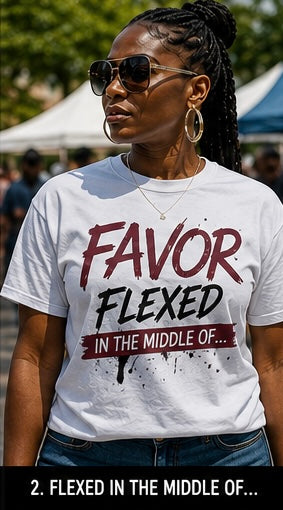 FAVOR FLEXED IN THE MIDDLE OF GRAPHIC T-SHIRT