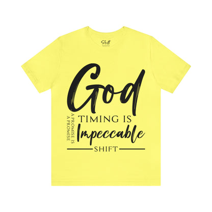 Gods timing Unisex Short Sleeve Tee black text