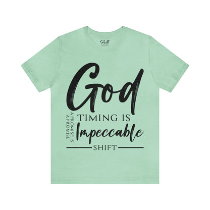 Gods timing Unisex Short Sleeve Tee black text