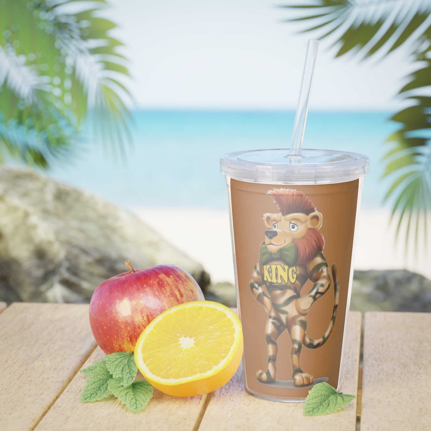 King Lucky Lion Plastic Tumbler with Straw