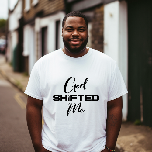 God shifted me Unisex Short Sleeve Tee black text