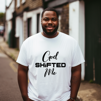 God shifted me Unisex Short Sleeve Tee black text