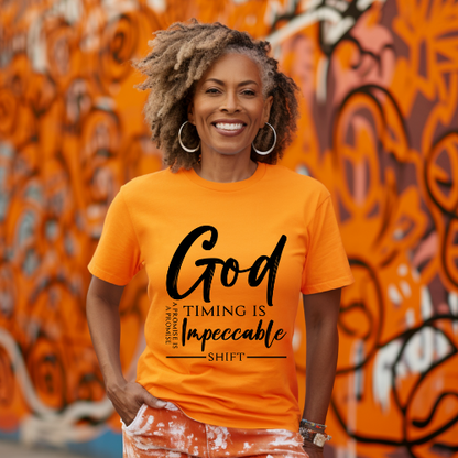 Gods timing Unisex Short Sleeve Tee black text