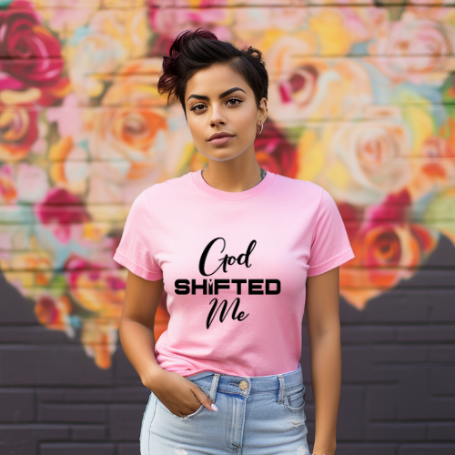 God shifted me Unisex Short Sleeve Tee black text