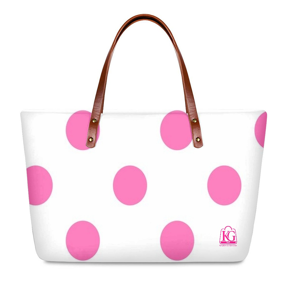 K & G Pink and White Polka Dot Dress with Handbag