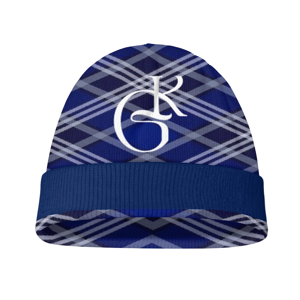 Blue and Navy plaid  beanie and Scarf