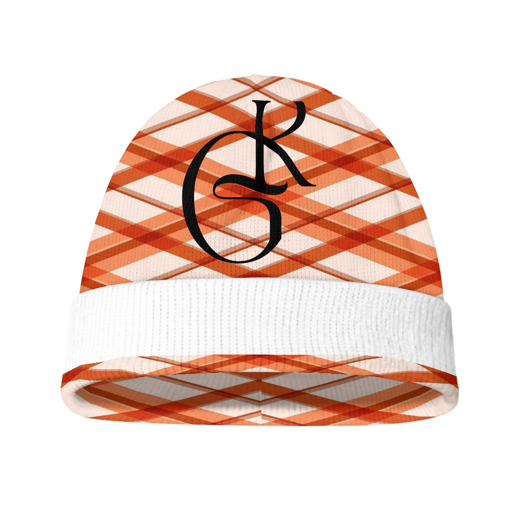 Burnt Orange and White plaid beanie and Scarf