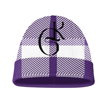 Purple and White plaid Scarf with beanie