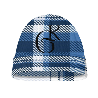 navy and White plaid jacket beanie and Scarf