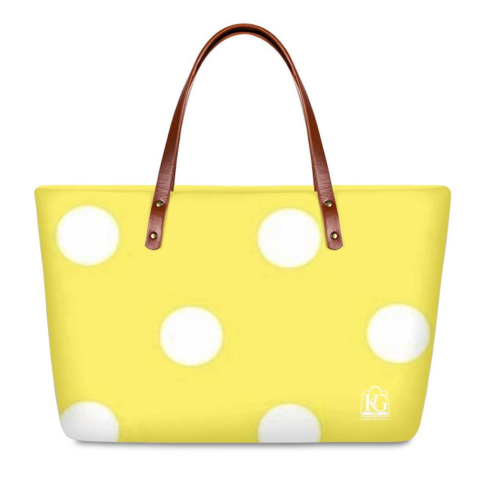 K & G Yellow and White Polka Dot Dress with Handbag
