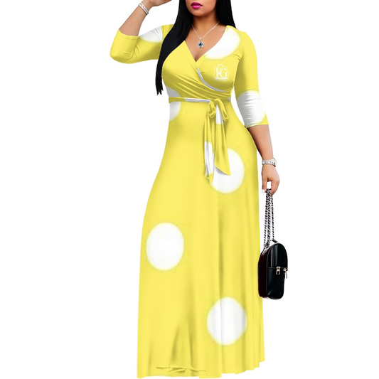 K & G Yellow and White Polka Dot Dress with Handbag