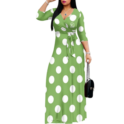 K & G Green and White Polka Dot Dress with Handbag