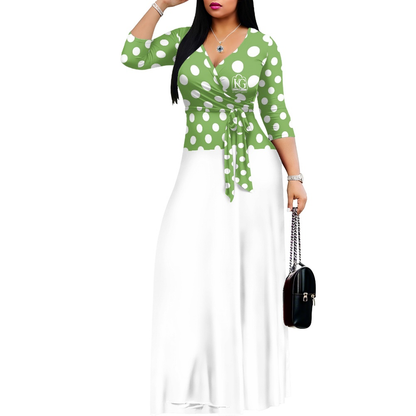 K & G Green and White Polka Dot Dress with Handbag