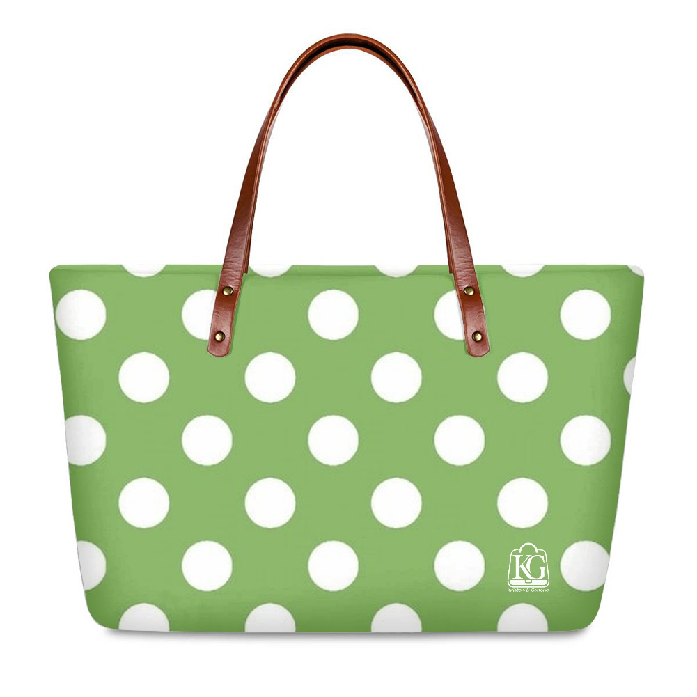 K & G Green and White Polka Dot Dress with Handbag