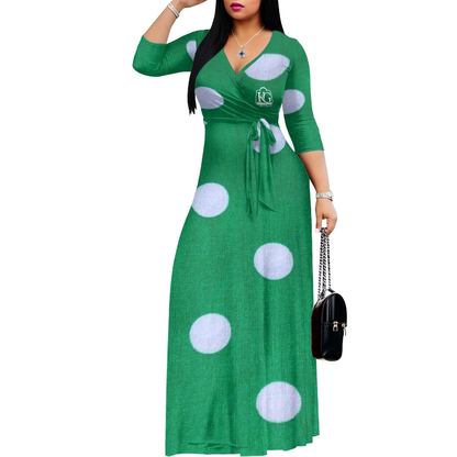 K & G Green and White Polka Dot Dress with Handbag