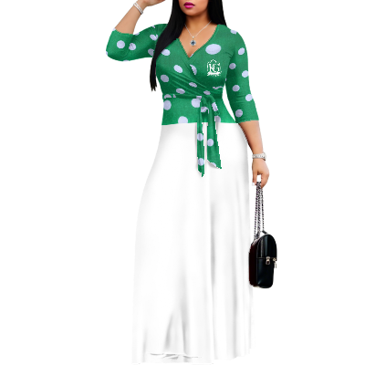 K & G Green and White Polka Dot Dress with Handbag