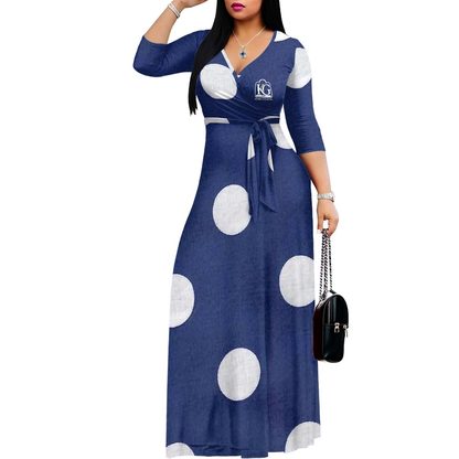 K & G Navy and White Polka Dot Dress with Handbag