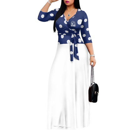 K & G Navy and White Polka Dot Dress with Handbag