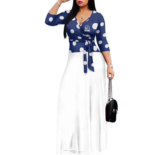 K & G Navy and White Polka Dot Dress with Handbag