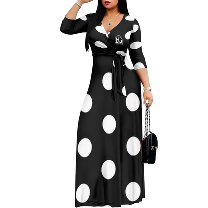 K & G Black and White Polka Dot Dress with Handbag
