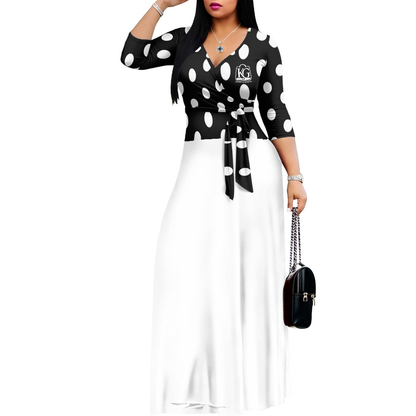 K & G Black and White Polka Dot Dress with Handbag