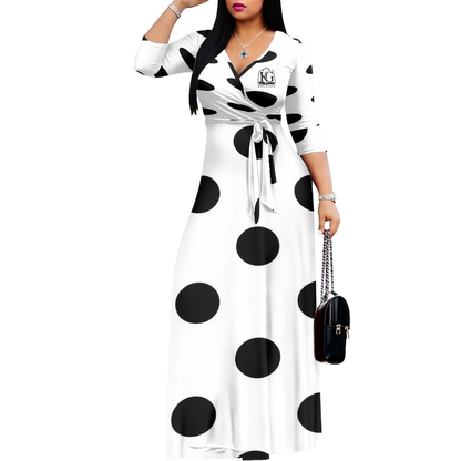 K & G Black and White Polka Dot Dress with Handbag