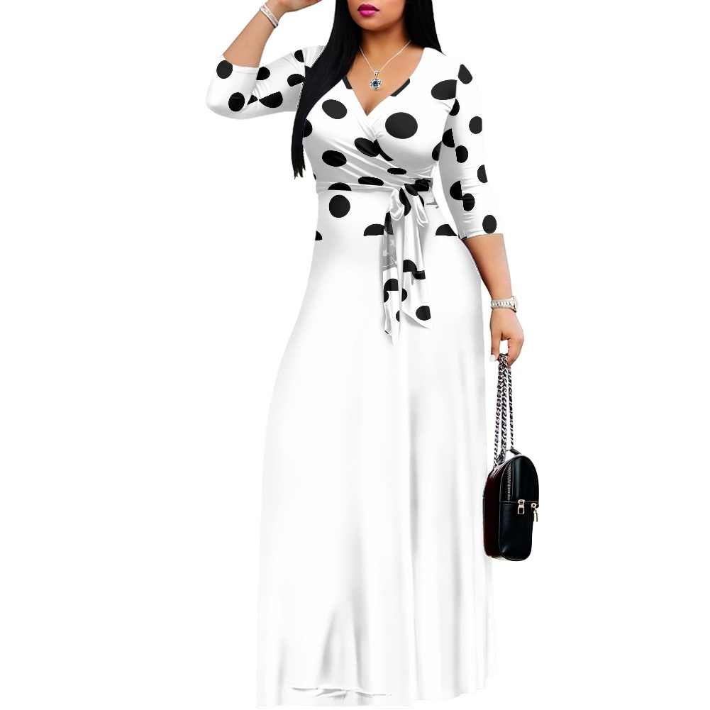 K & G Black and White Polka Dot Dress with Handbag