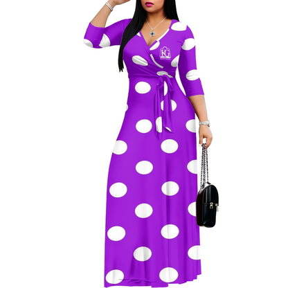 K & G Purple and White Polka Dot Dress with Handbag