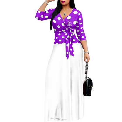 K & G Purple and White Polka Dot Dress with Handbag