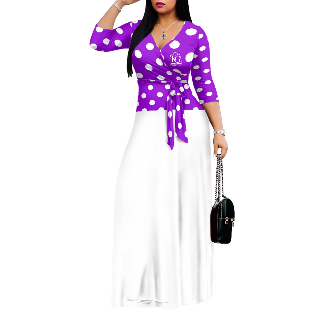 K & G Purple and White Polka Dot Dress with Handbag