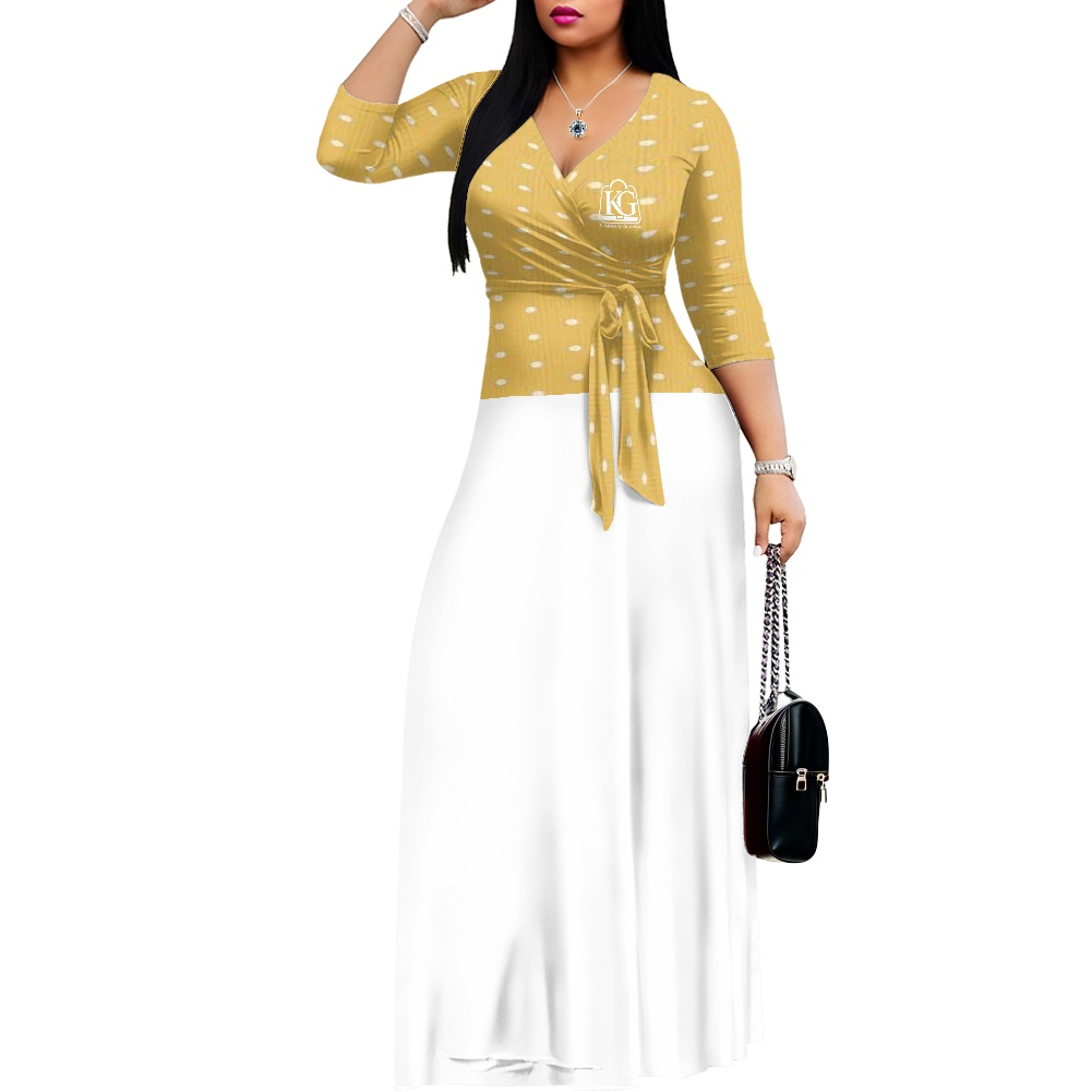 K & G Mustard and White Polka Dot Dress with Handbag