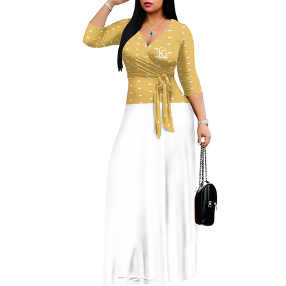 K & G Mustard and White Polka Dot Dress with Handbag