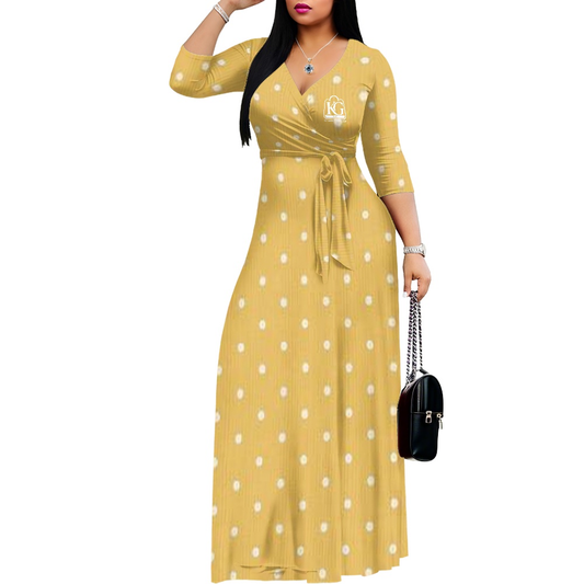 K & G Mustard and White Polka Dot Dress with Handbag