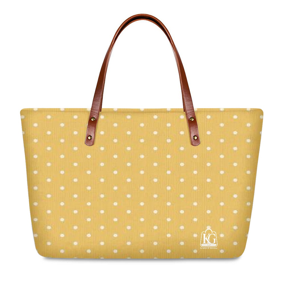 K & G Mustard and White Polka Dot Dress with Handbag