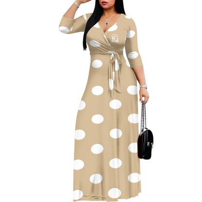 K & G Tan and White Polka Dot Dress with Handbag
